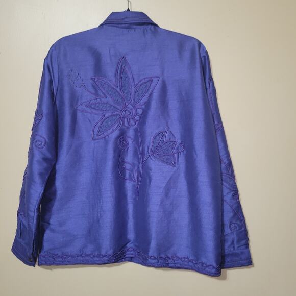 Marsh Landing Artsy Asian Floral Satin Jacket Sz M Blue‎ Embroidery Kawaii - Picture 8 of 11